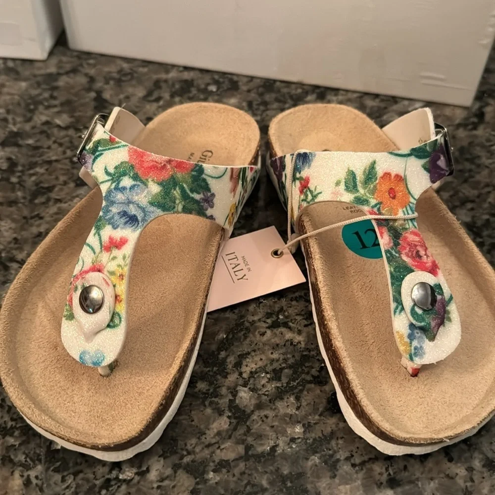 Giulia Palai floral thong flip flop leather molded bed sandal 12 girls NIB
